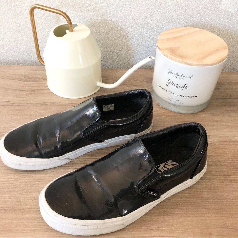 Vans Patent Black Slip Ons